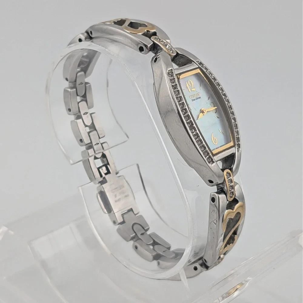 Citizen Silhouette B023 MOP Crystal Two Tone Heart Link Watch New Capacitor 5.74